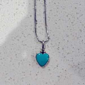 Turquoise Stone small heart on sterling silver short chain